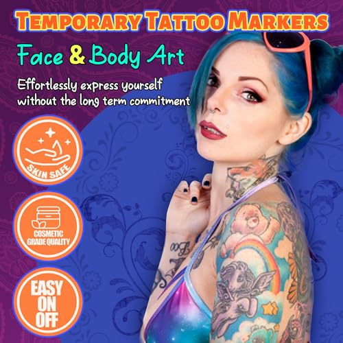 10Pcs Dual Tip Metallic Temporary Tattoo Markers for Skin - Safe Face & Body Paint Kit