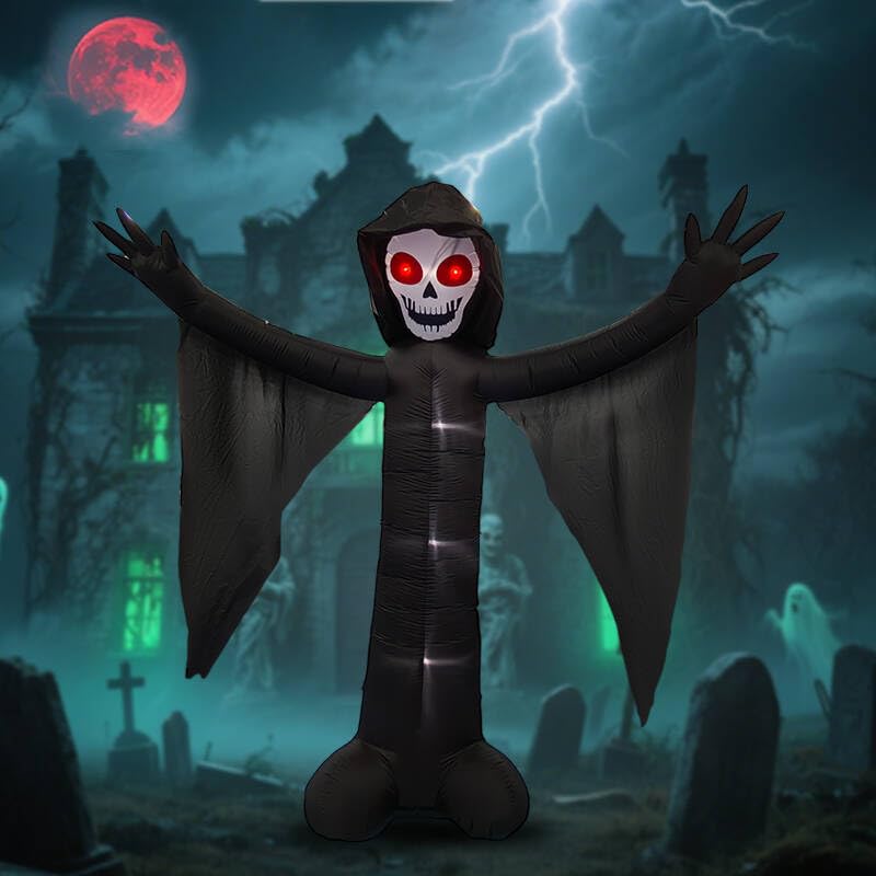 10FT Inflatable Ghost with LED Lights Halloween Yard Decoration - Grim Reaper Variant