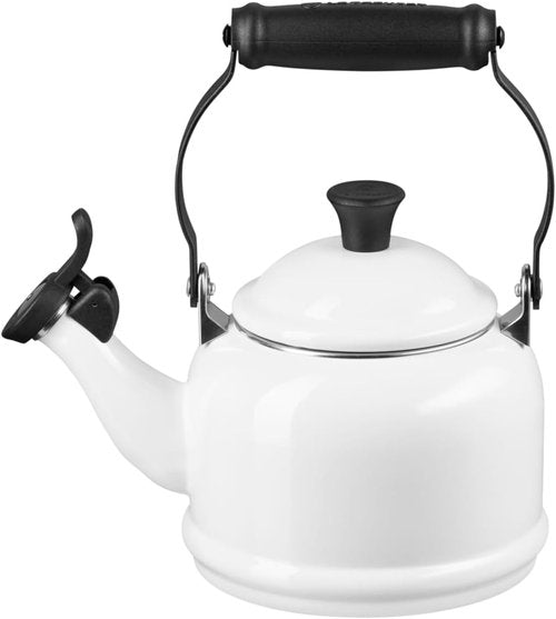 Le Creuset Enamel On Steel Demi Kettle - 1.25 Qt. Kettle & Set of 2 Stoneware Mugs, White