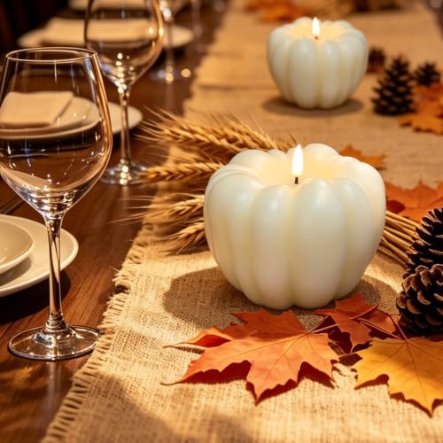 Rechargeable Flameless Pumpkin Candle - 300 Hour Flickering Fall Decor - White, 1 PC