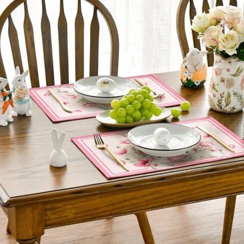 Easter Bunny Eggs Poppy Placemats Set of 4 - Spring Holiday Table Decor
