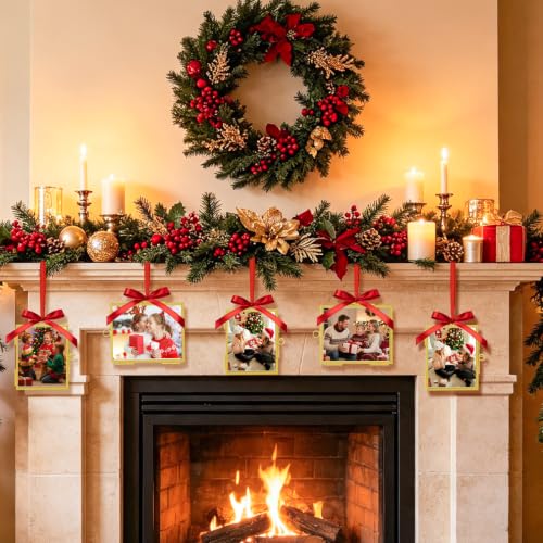 Christmas Picture Frame Ornaments 2.5x3.15 Inch Glass Small Photo Frames - 6 Pack - Red Hanging Cords Included (Variation of THIS listing)