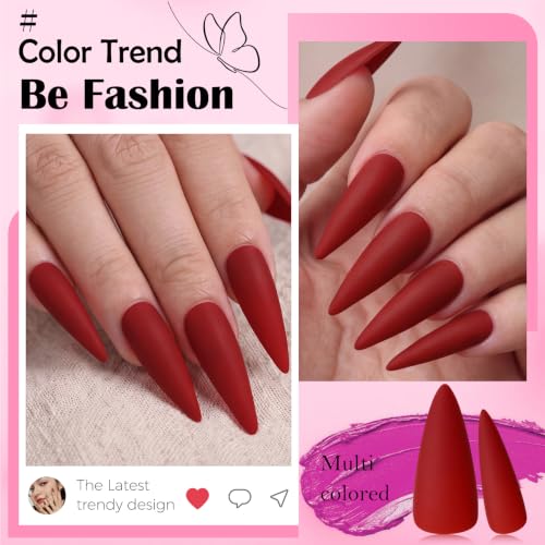 Red Long Stiletto Press On Nails Set with Glue & Tabs - Matte Finish, 144pcs, Easy DIY Manicure
