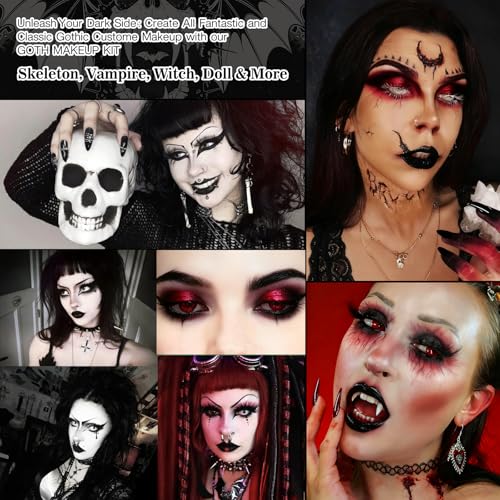 Goth Makeup Kit - Complete Halloween & Cosplay Face Paint Set with Nails & Accessories