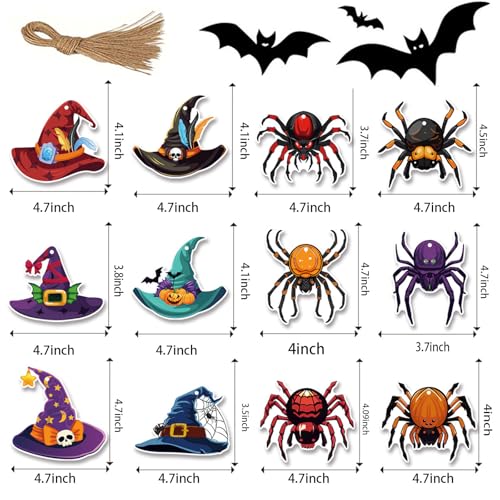 Halloween Hanging Ornaments Set - Witch Hat & Spider Decorations, Double-Sided Indoor Outdoor Decor