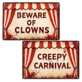 Halloween Clown Metal Signs Set - Creepy Carnival Warning Decor