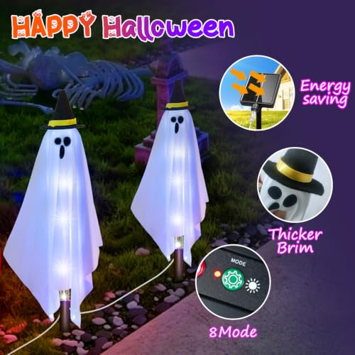 Halloween Ghost String Lights 23FT 8-Mode Solar Outdoor Decor - Variation 6