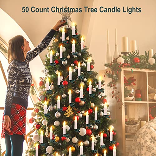 48ft Connectable Flameless Christmas Candle Lights - Warm White, Steady On, 50 LED