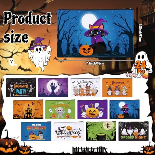 Halloween Cosmetic Bags Set - 24 Pcs Bulk Makeup Pouches with Fall Themes