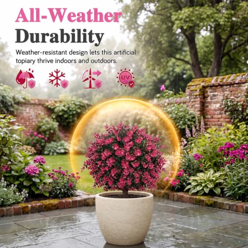Artificial Topiary Trees Outdoor Faux Bushes Set of 2 - 22in Red Variation