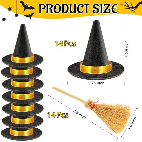 Black 28-Piece Mini Witch Hat Set for Halloween Crafts & Party Decor
