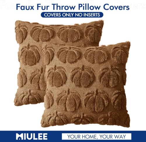 Fall Pumpkin Pillow Covers 18x18 Inch Set of 2 Brown Autumn Decor