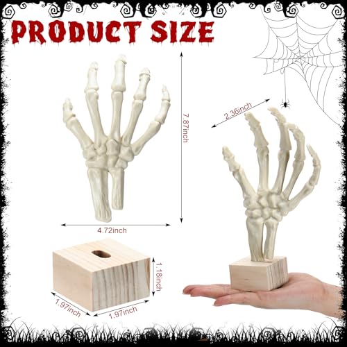 Halloween Skeleton Hand Decor Set with Wooden Bases - Wall Mountable, Realistic Size