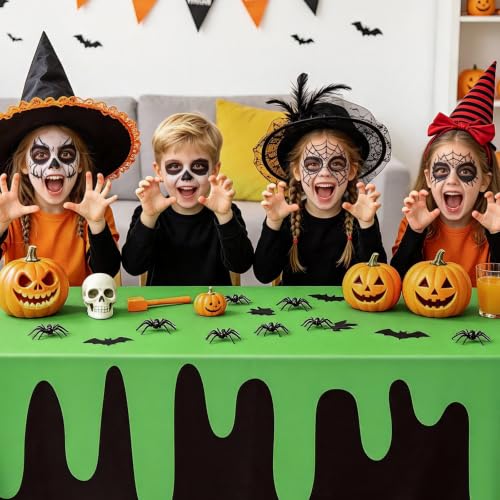 Halloween Tablecloth Set - Black and Green Ghost Disposable Cover, 4 Pack
