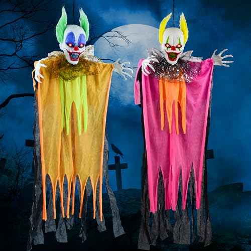Halloween Clown Decorations Set - Creepy Ghosts with Light-Up Eyes, Outdoor Haunted House Props