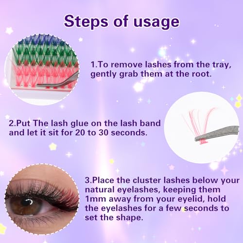 Colorful Eyelash Extensions Kit - 120 Mixed Clusters in 14mm & 16mm