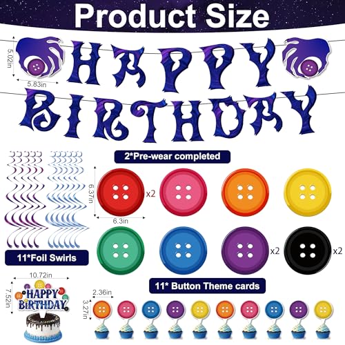 Button Theme Birthday Party Decorations Kit with Banner Balloons and Cake Toppers