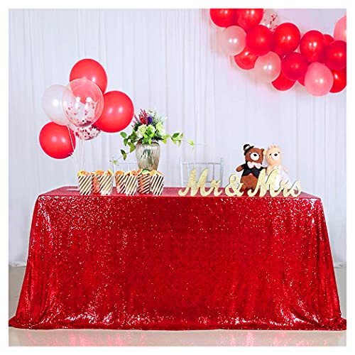 Sequin Tablecloth 90x132 Inch Red Glitter Rectangle Table Cover for Events - Variation of Red / 132" x 90"