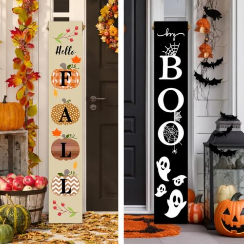 Autumn Reversible Fall Halloween Porch Sign - Outdoor Decor, Flangairy