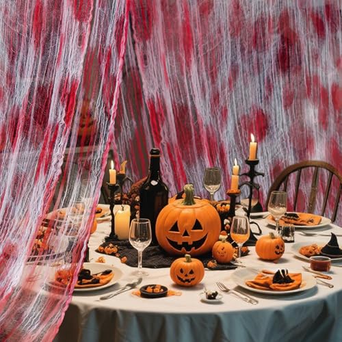 Red Halloween Creepy Cloth - 48x240 Inch Spooky Fabric for Decorations