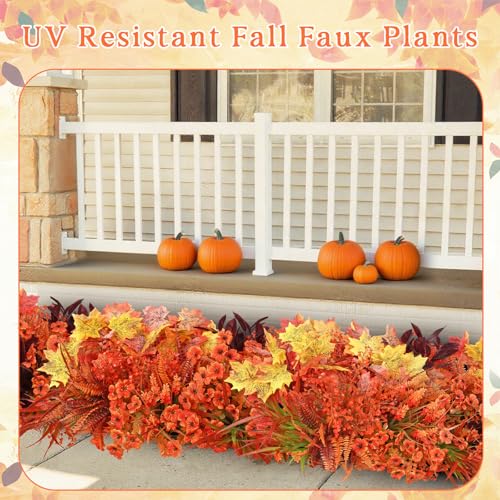 Artificial Fall Flowers Bundle - Fall Orange, UV Resistant Outdoor Decor, 24 Stems