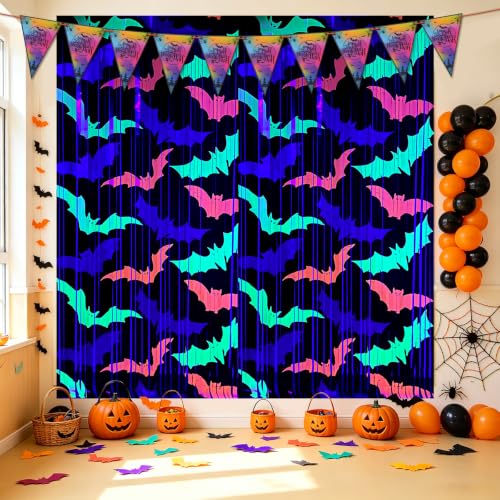 Halloween Pattern Foil Fringe Curtains - 2 Pack 3.3x6.6FT Photo Booth Backdrop & Party Decor