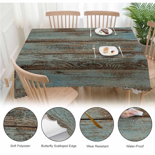 70 x 52 Inch Rustic Barn Wood Tablecloth for Indoor and Outdoor Dining - Washable, Non-Fading, Elegant Butterfly Edges