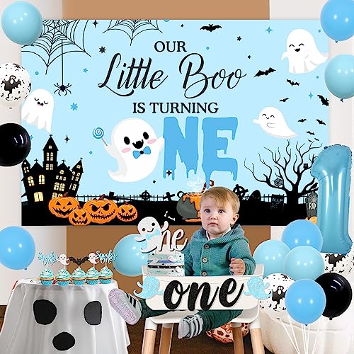 Halloween 1st Birthday Party Decorations for Boys - Ghost, Banner, Balloons & Cake Toppers