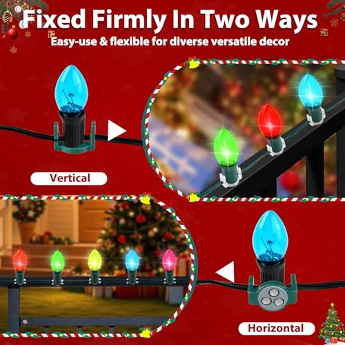 Magnetic Christmas Light Clips 50 Pack for C7 C9 Bulbs - Green, Outdoor Roof Hooks - Variation 3r-Green