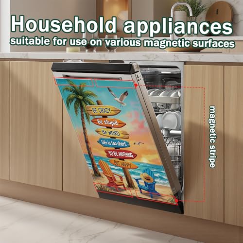 Retro Summer Beach Dishwasher Magnet Cover - 23x26 Inch Kitchen Decor