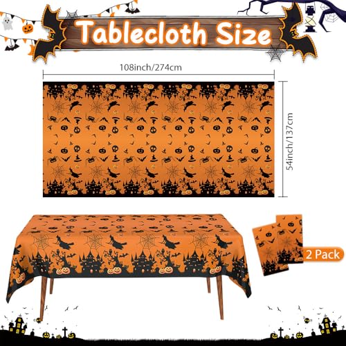 Halloween 2 Pcs Plastic Tablecloths - Waterproof Rectangle Party Cover