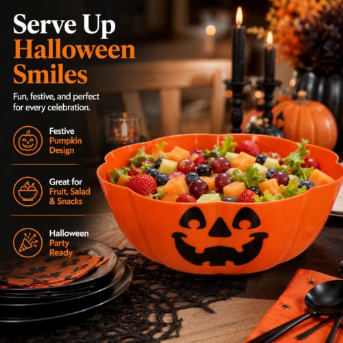 Halloween Pumpkin Candy Bowl Large Trick or Treat Basket Spooky Decor