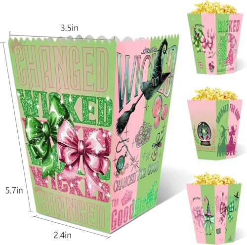24 Pack Witch Theme Party Popcorn Boxes - Green & Pink Dessert & Snack Holders