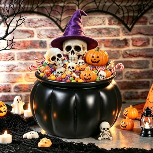 Inflatable Halloween Candy Bowl 22x18 Black Cauldron Bucket Large Trick-or-Treat Container
