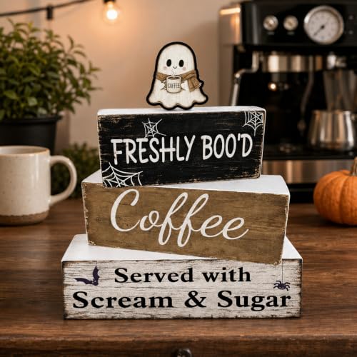 Halloween Wooden Table Decor - Ghost Coffee Sign - Boo Variation