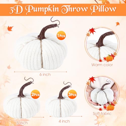White Crochet Pumpkin Decor Set - 6 Large 6-Inch Fall Halloween Thanksgiving