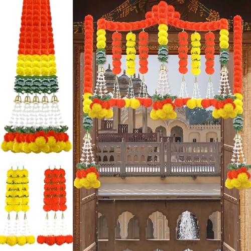 Artificial Marigold Garland Set - Deep Orange 11pcs for Diwali & Wedding Decor