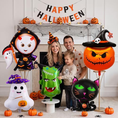 Halloween Party Balloons Set with Ghost, Cat, Pumpkin & Monster Shapes - 5 pcs
