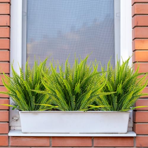 Artificial Boston Fern with Flowers - Outdoor Faux Greenery for Garden Porch Patio Window Box
