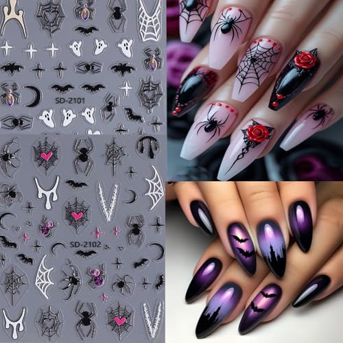 Halloween Nail Art Stickers Ghost Bat Spider Skeleton 3D Self-Adhesive Decals for Manicure