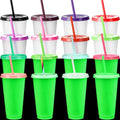 Glow in the Dark Halloween Cups with Colorful Lids - 15 Pack, 24 oz Reusable Drinkware