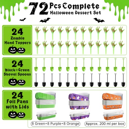 Halloween Mini Cake Pans with Lids & Spooky Zombie Hands Toppers - 24 Pack