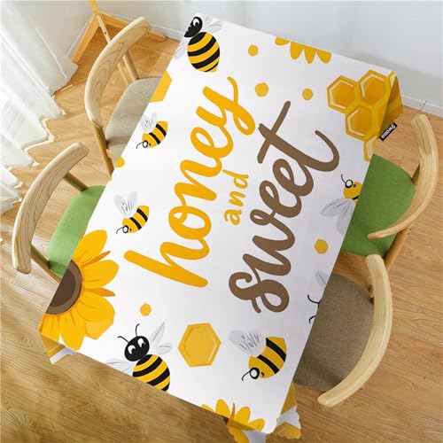Bees Tablecloth 52x70 Inches Rectangular Yellow Honey Sunflowers Anti-Oil Durable