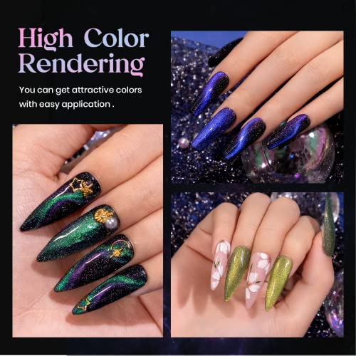 Reflective Magnetic Cat Eye Gel Nail Polish Set with 2 Magnet Sticks - 9D Chameleon Effect