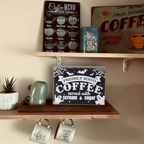 Halloween Wooden Sign for Coffee Bar - Ghost and Spooky Decor, 8x6 Inches