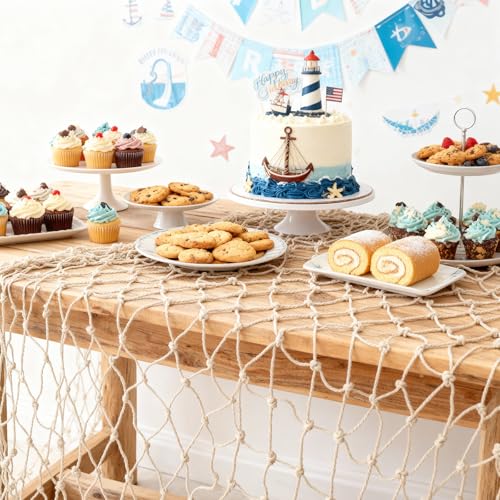 Nautical Fishnet Decorations for Party - Cotton Sea Life Underwater Decor, 2 Pack