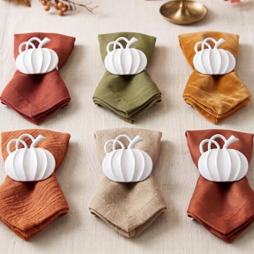 Patelai 6 Pieces Fall Pumpkin Napkin Rings for Thanksgiving - White