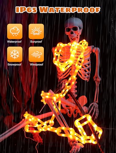 Halloween Chain Lights - 10.4 Ft 175 LED Orange String Lights with Battery & USB - IP65 Waterproof