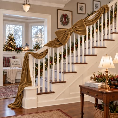 Large Velvet Christmas Tree Topper Bow - 24 Inch Wide Holiday Decor with Variation Light Brown