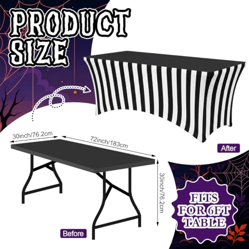 6ft Black and White Striped Spandex Tablecloth Halloween Decoration - Variation 1
